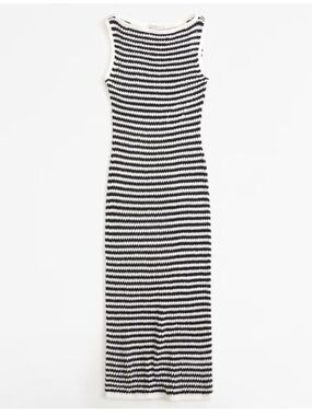 Abercrombie & Fitch Black and White Striped Knit Crochet Maxi Dress